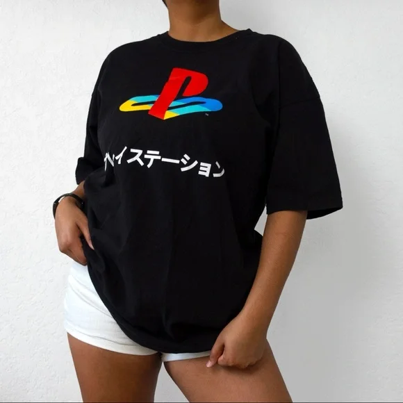 Sony Shirts Black Red Sony Playstation Logo Japanese Writing